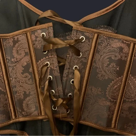 Elegant Brown Paisley Halter Top Corset - Picture 6 of 6